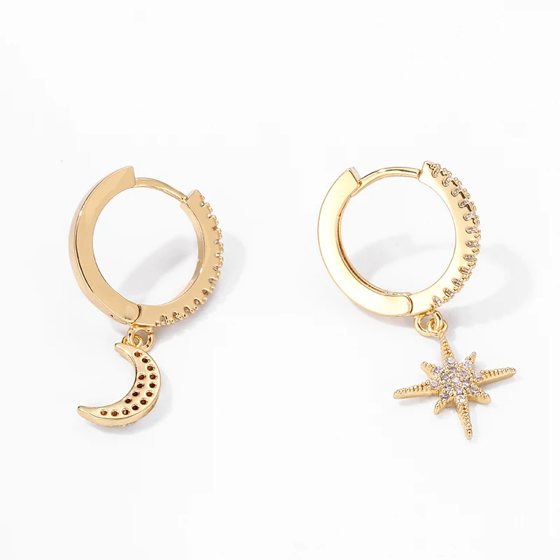 

New Fashion Cubic Zircon Star and Moon Earrings Charms Star Hoop Earrings for Women Man Girls Korean Jewelry 2022
