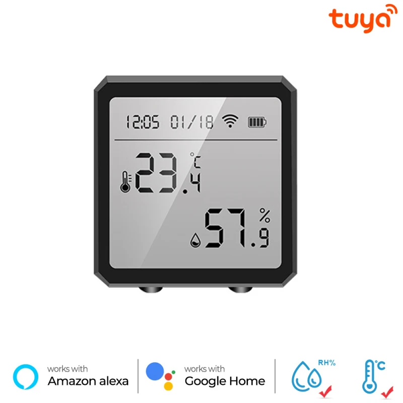 

Tuya Smart WIFI Temperature And Humidity Sensor Indoor LCD Hygrometer Thermometer Battery Powered For Alexa Google Assistant