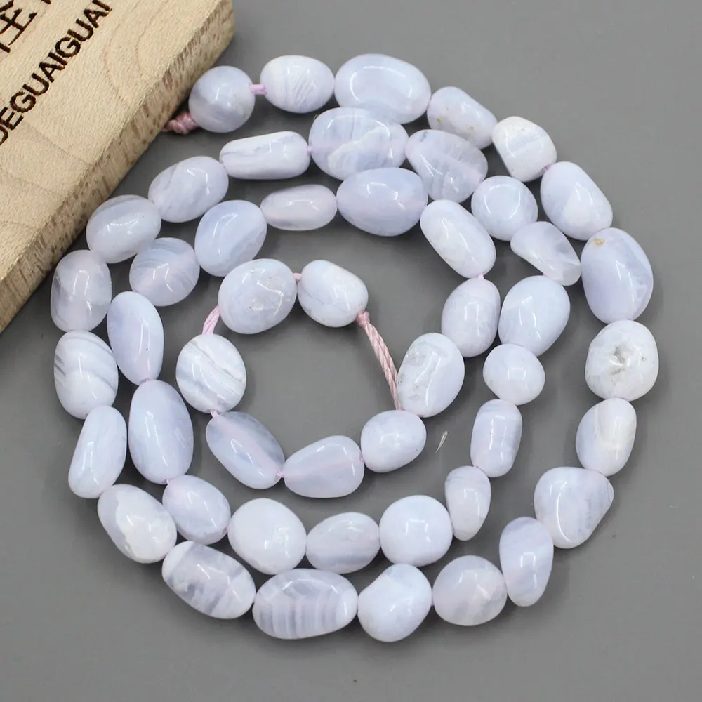 

APDGG 6x8mm Natural Blue Chalcedony Smooth Nugget Freeform Oval Loose Beads 15.5" Strand Jewelry Making DIY