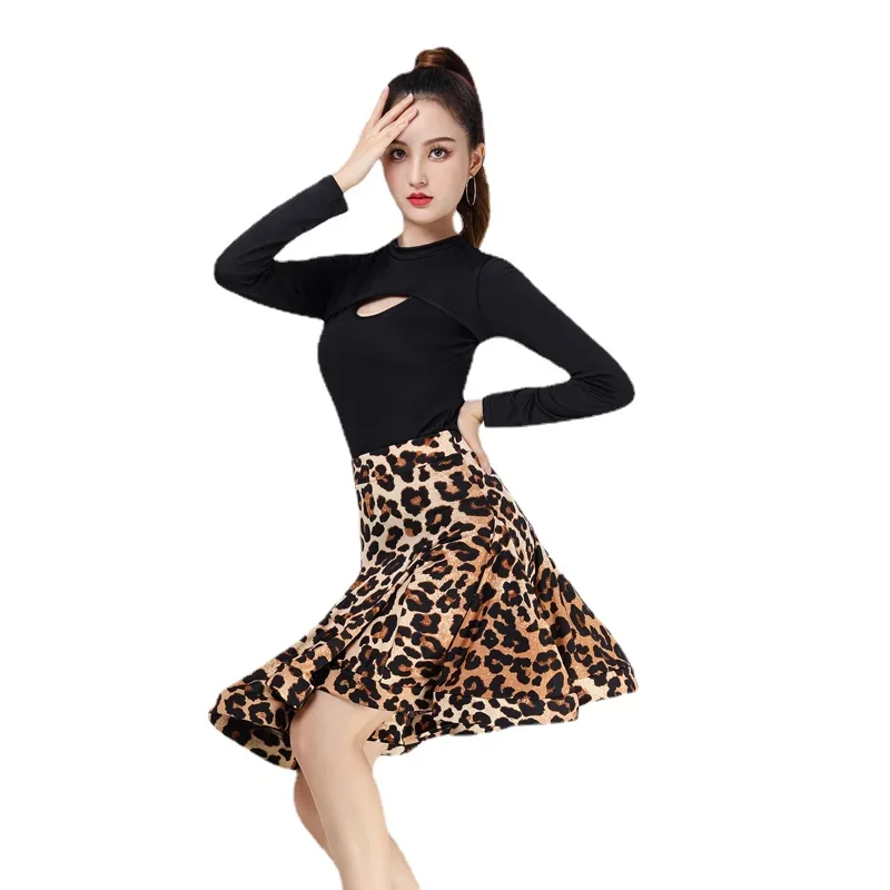 Женская юбка для латиноамериканских танцев с леопардовым принтом