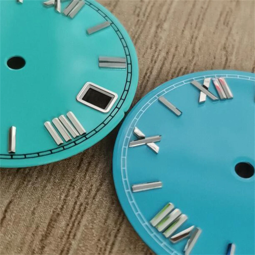 Enamel Material Watch Faces 28.5mm Watch Dial Roman Scale Dial Watch Accessories for NH35/NH36/4R/7S Movement