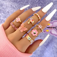 new luxury inlaid rhinestone peach heart ring for women fashion girl jewelry romantic party wedding ring set wholesale
