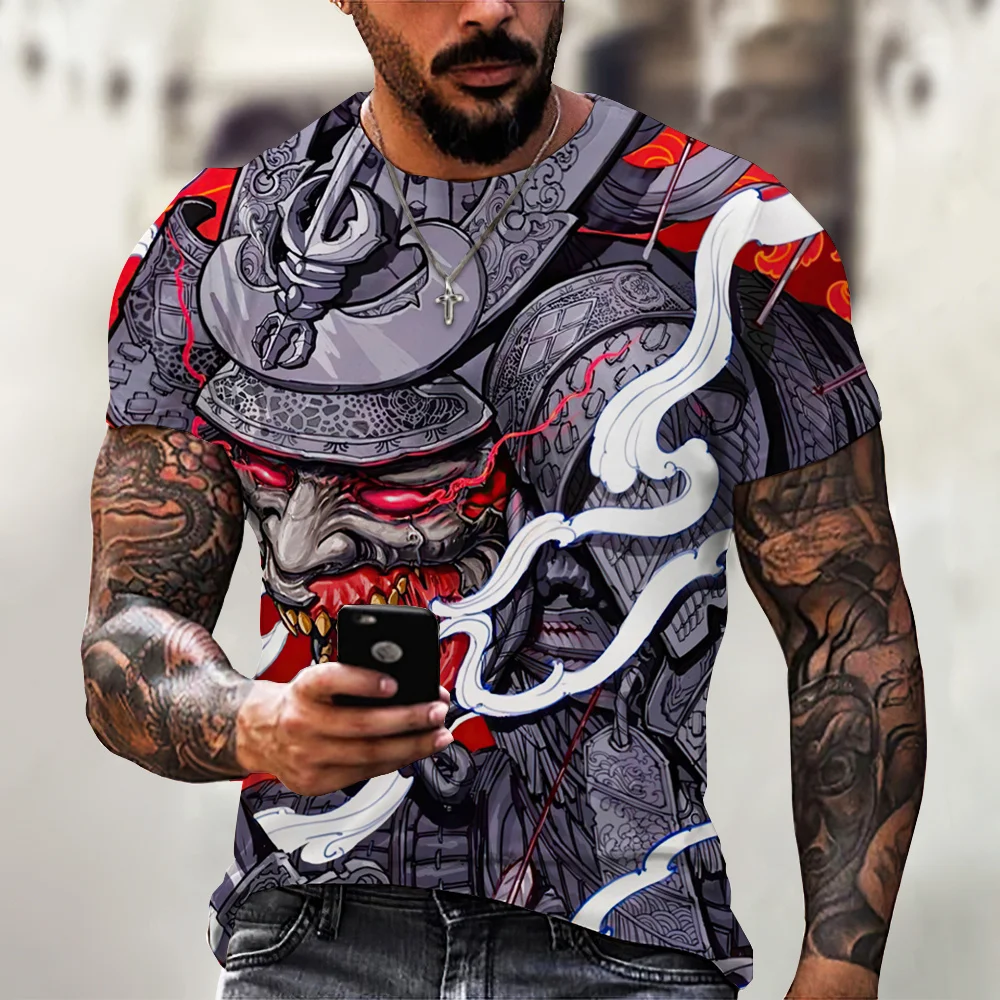 

Men's T-shirt Animation Harajuku Top Retro T-shirt For Men Japanese Samurai Print Casual Oversized Loose Tees Shirt Camisa