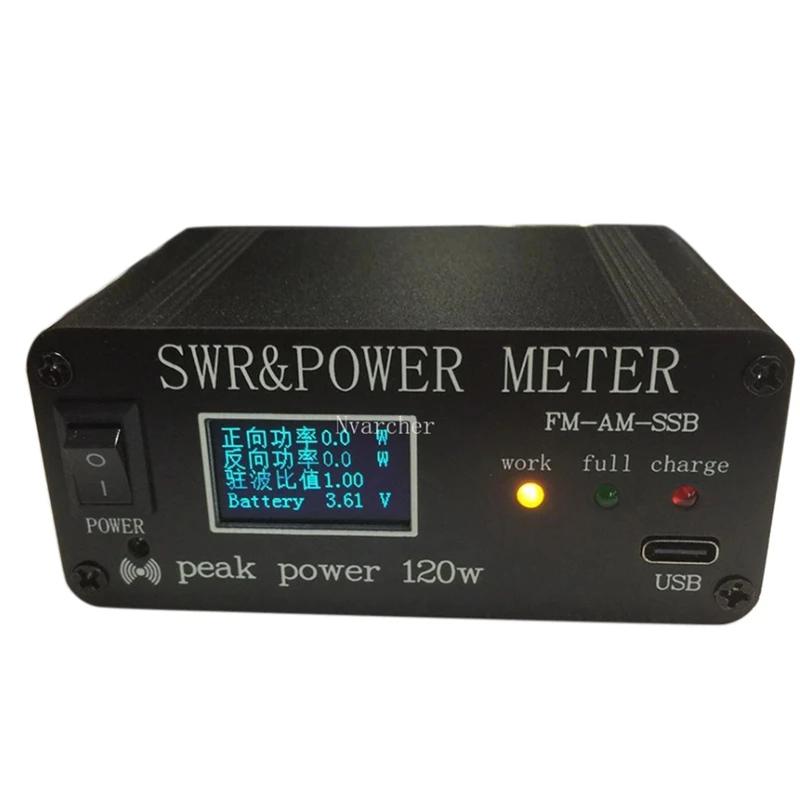 

1.8Mhz-50Mhz 0.5W-120W SWR HF Short Wave Standing Wave Meter SWR And Power Meter + Battery + OLED FM AM CW SSB