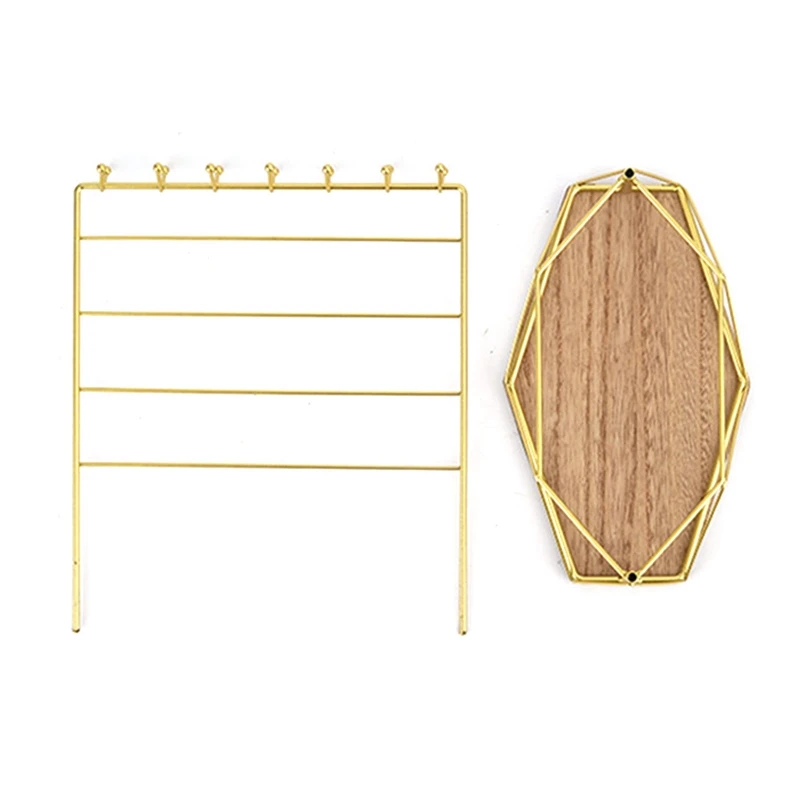 Table Hanging Jewelry Organizer Jewelry Stand Holder Display Stand with Jewelry Tray Base Gold Metal Frame Rack Holder