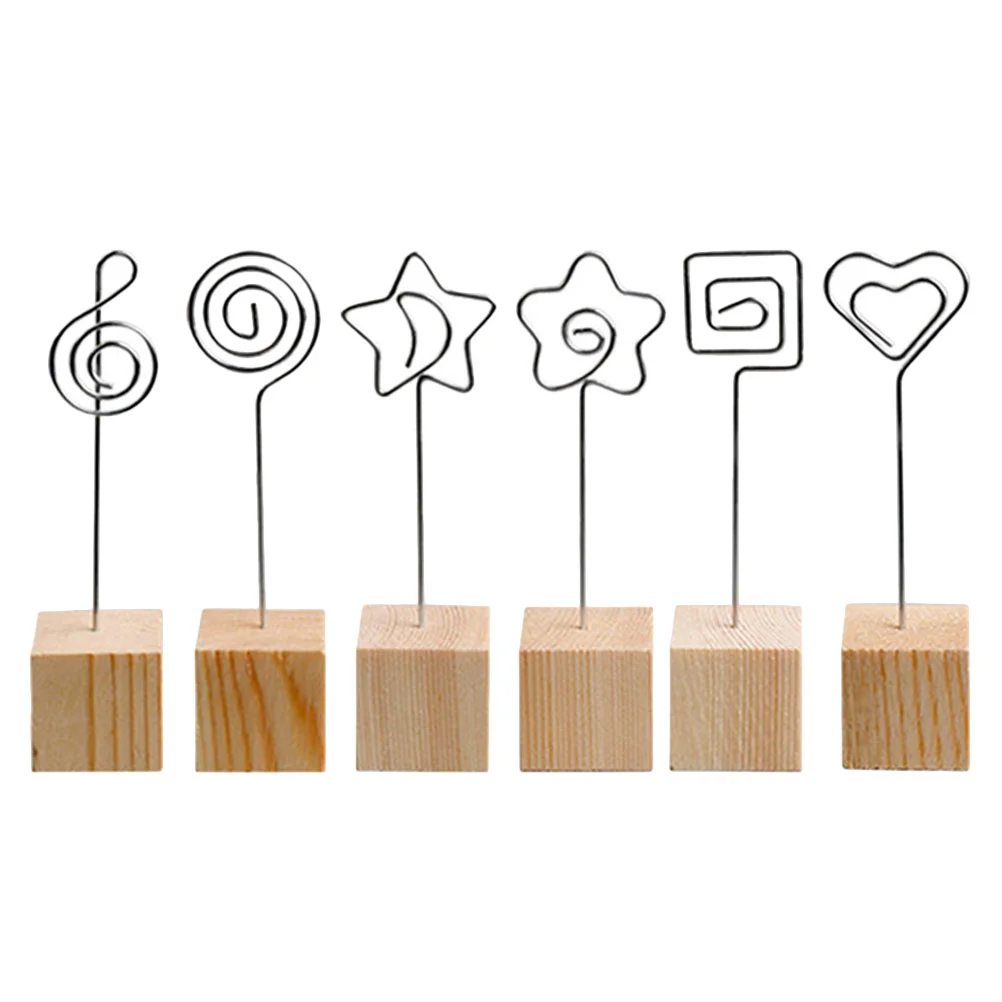 

6pcs Wooden Place Holder Metal Wire Table Holder Rustic Wire Memo Holder Clip for Wedding Birthday Home Table Party Decoration