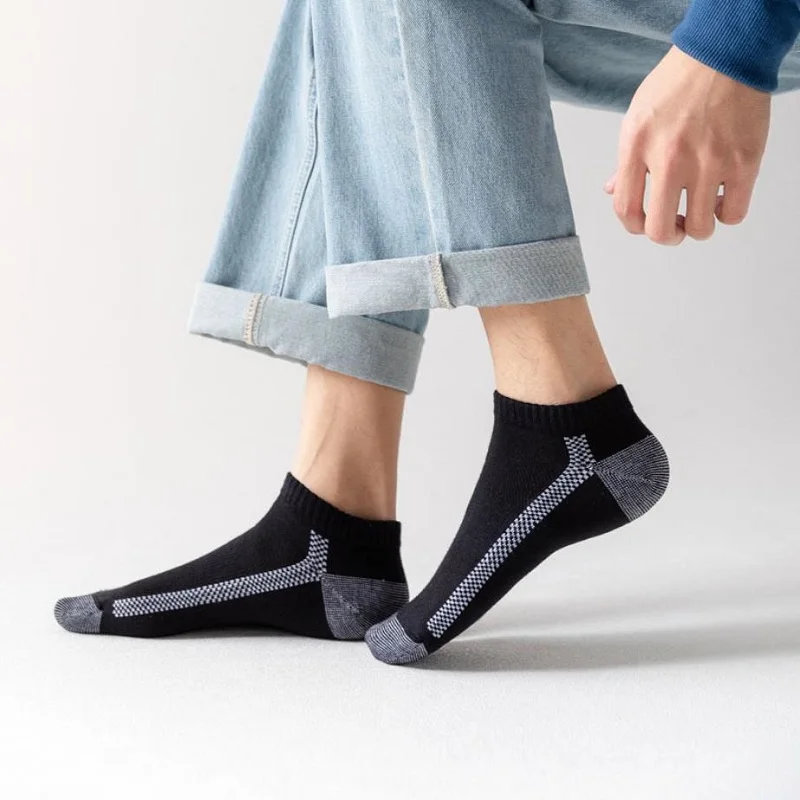 5 Pairs Men Summer Ankle Socks Breathable Casual Personality Invisible Boat Socks Striped Sports Street Fashions Short Sock Set