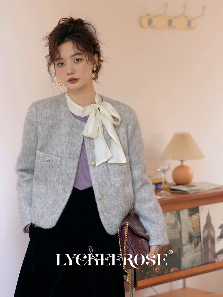 Личироза Личи Мясо Французский sle Серый Норковый Мех Короткое пальто Женское