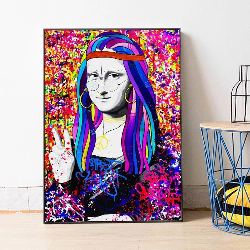 

Funny Mona Lisa Graffiti Wall Art Poster And Print Abstract Figure Canvas Painting Home Decor Mural Street Pop Picture For Room