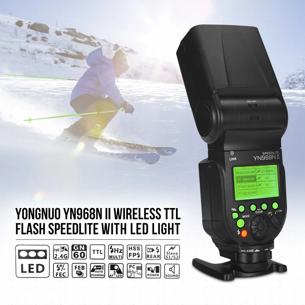 Фото YONGNUO YN968N II Вспышка Speedlite Беспроводная TTL 1/8000s HSS Встроенный светодиодный светильник для зеркальной камеры Nikon Беспроводная система YN622N YN560 №5