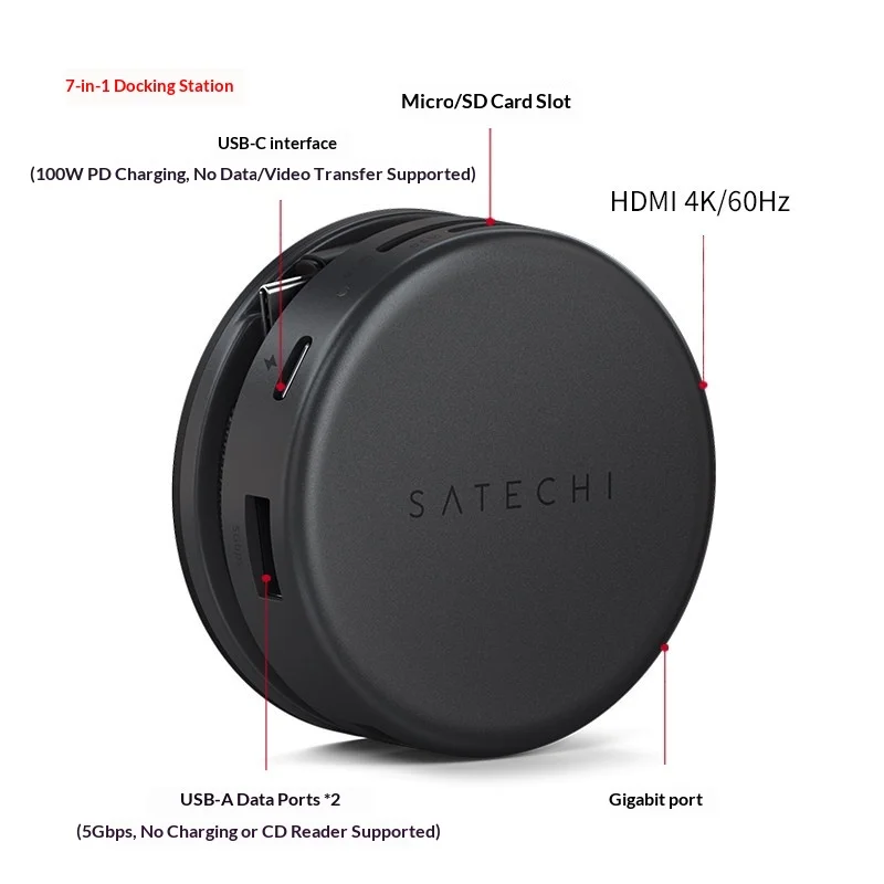 Магнитная док-станция-хаб Satechi 7-в-1 для iPad и iPhone, совместимая с портом Type-C MacBook ProAir (art.: 3920d7fcdc421) - 3920d7fcdc421