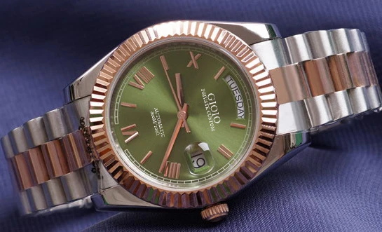 

Men Rose Gold Green Blue Automatic Mechanical Rome Dial