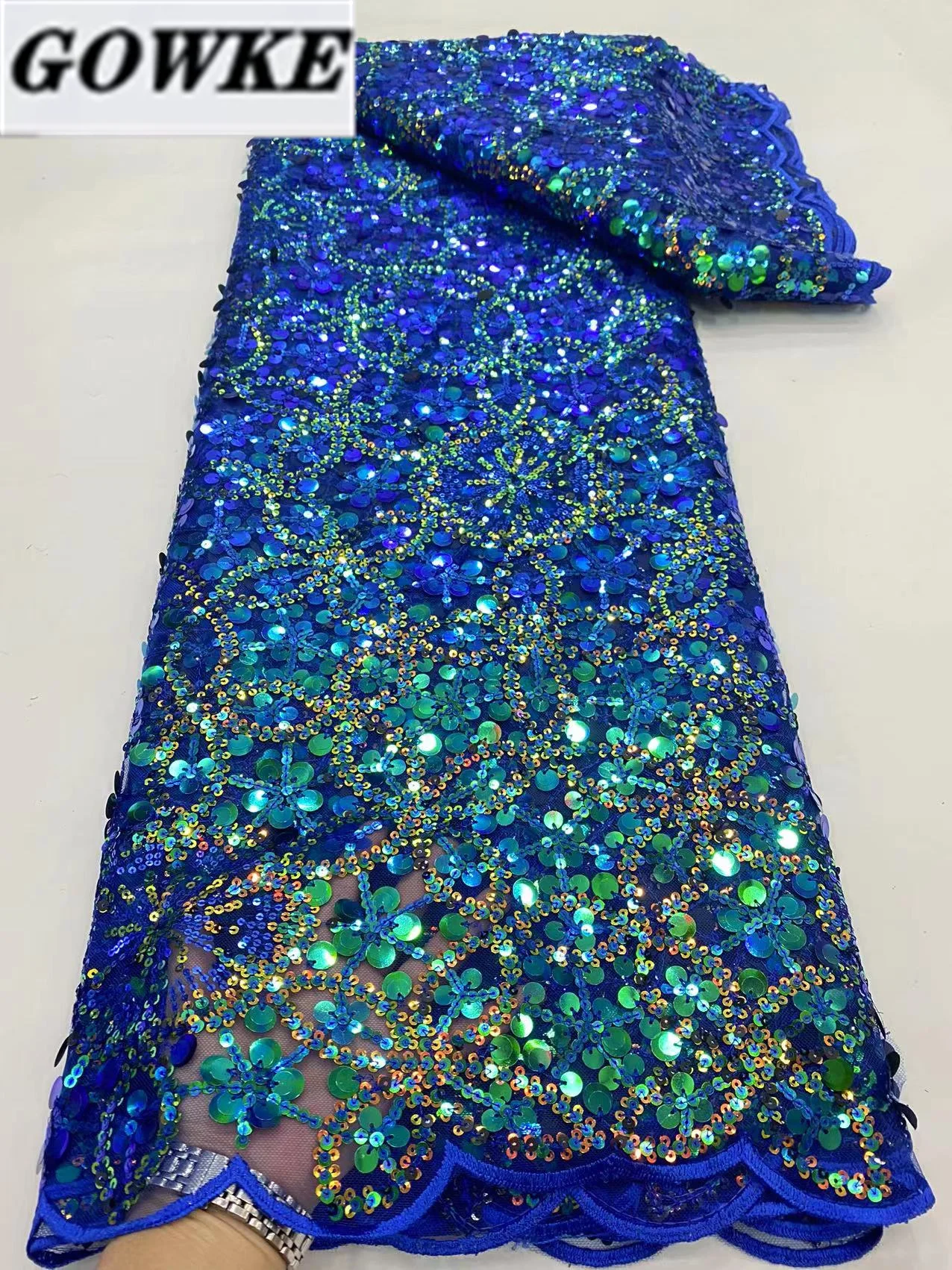 

Royal Blue African Luxury Sequins Tulle Lace Fabric 2022 High Quality French Mesh Lace Nigerian For Woman Bridal Wedding Dresses