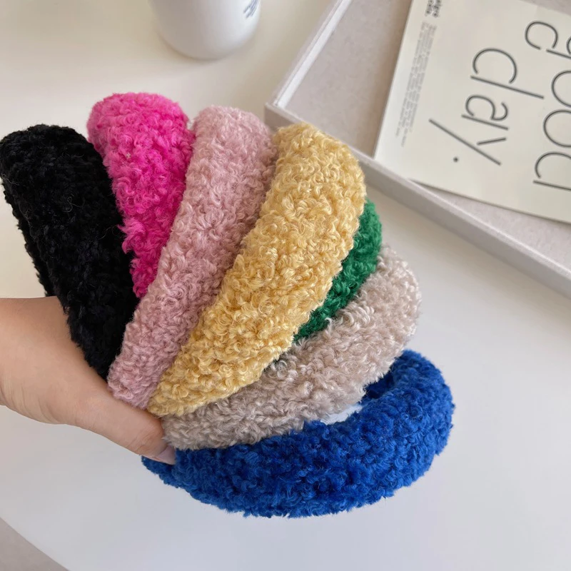 

Fashion Lamb Fur Hair Bands For Women Girls Padded Sponge Headband Girls Wide Bezel headwear Plush Hairbands Hair Accessories