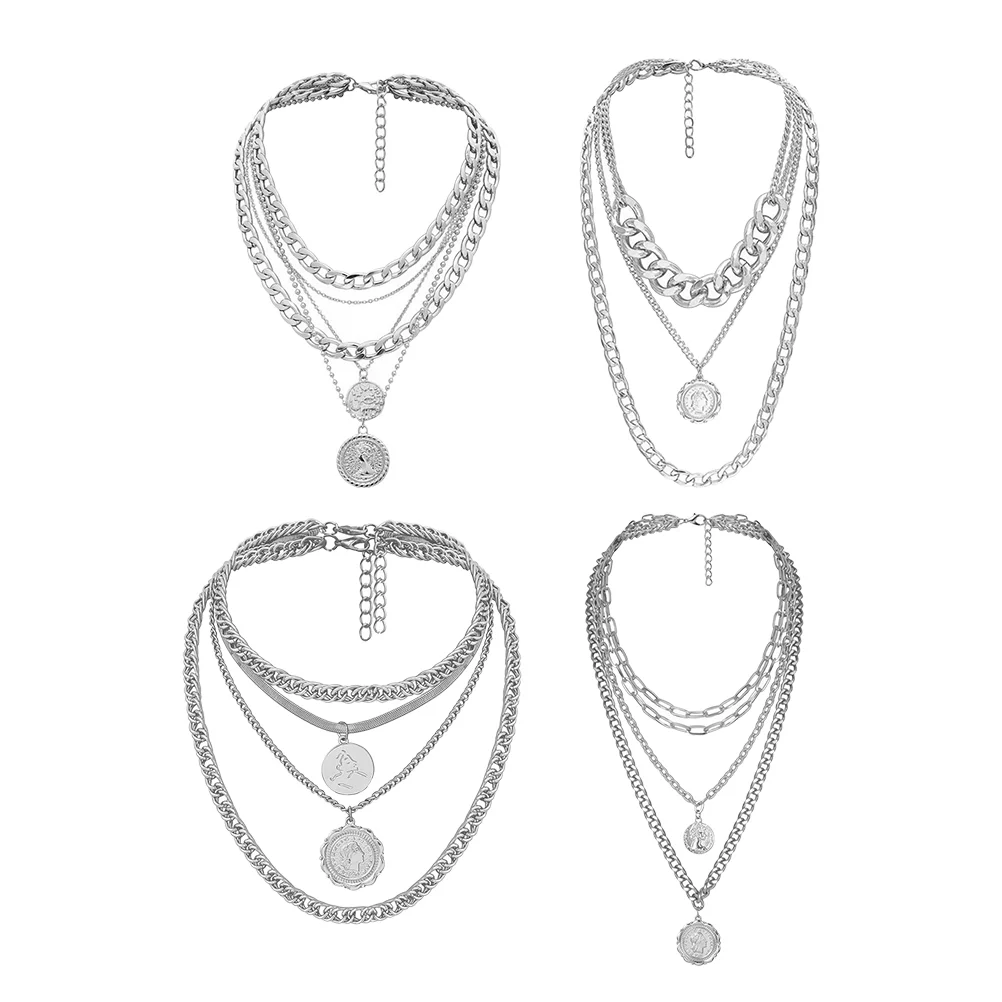 

Necklace Choker Layer Chain Women Clavicle Retro Neck Multi Three Heart Lolita Ring Vintage Circle O Leather Collar Dress Link