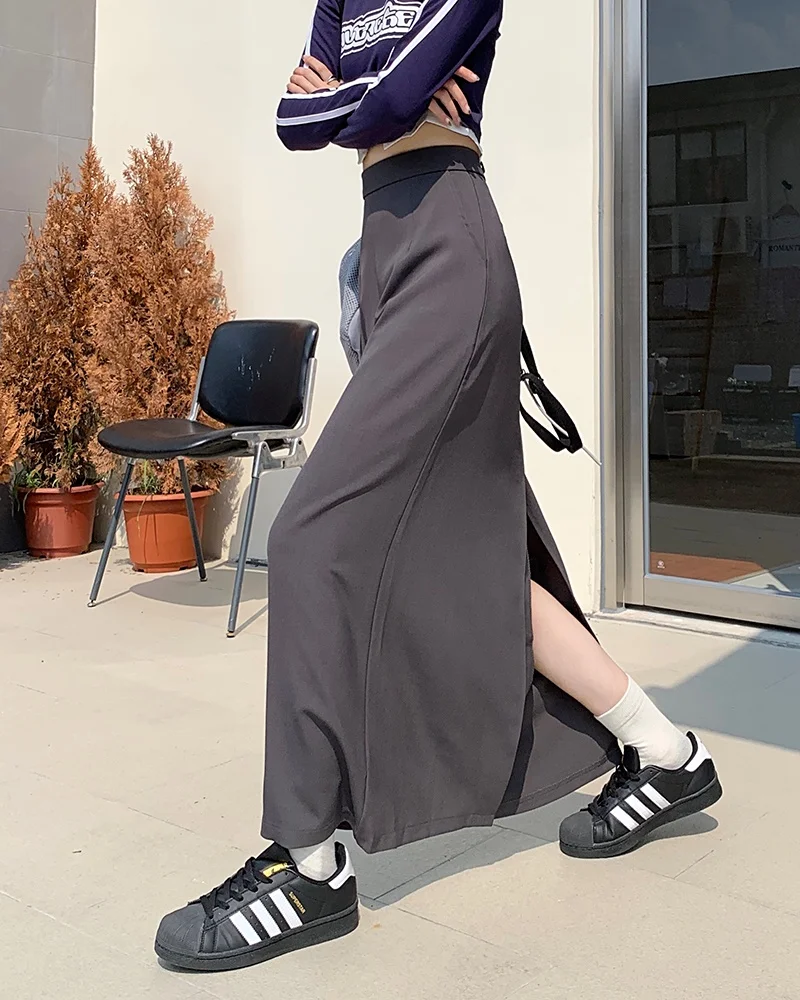 

Осенний Новый стиль, высококачественный прямой трапециевидный костюм с высокой талией и разрезом, юбка t56787