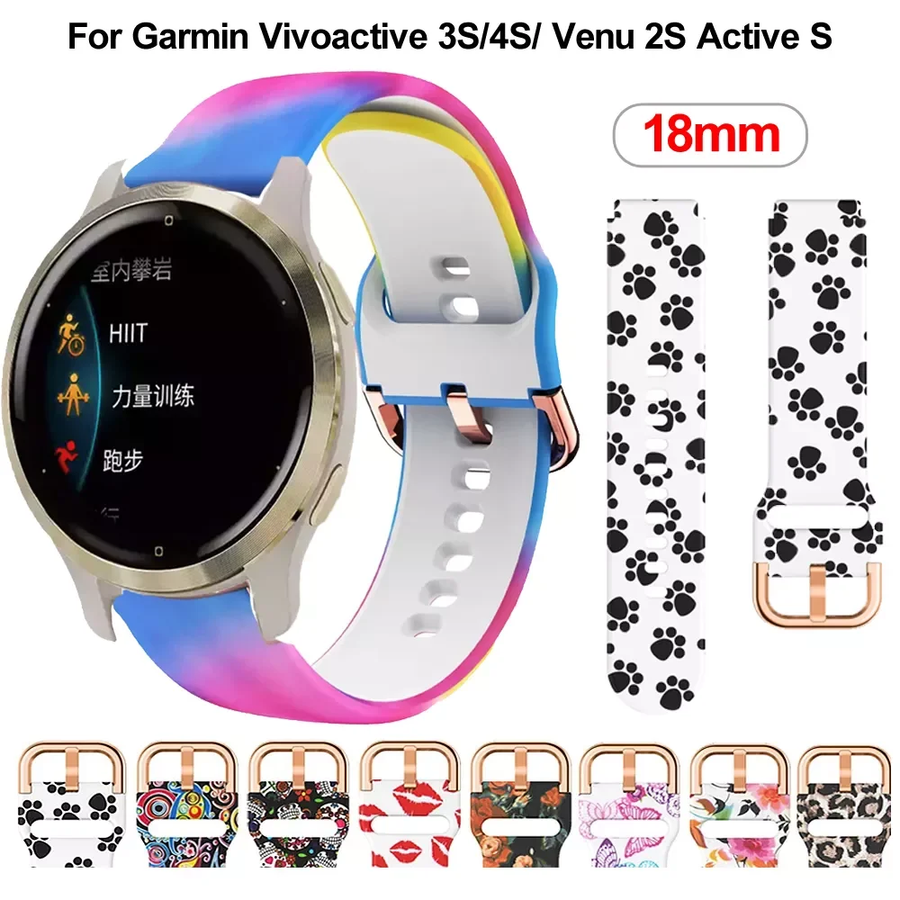 

18mm Silicone Sport Strap Flower Printing Band For Garmin Venu 2S/Vivomove 3S/Active S Watchband Vivoactive 3S 4S Watch Bracelet