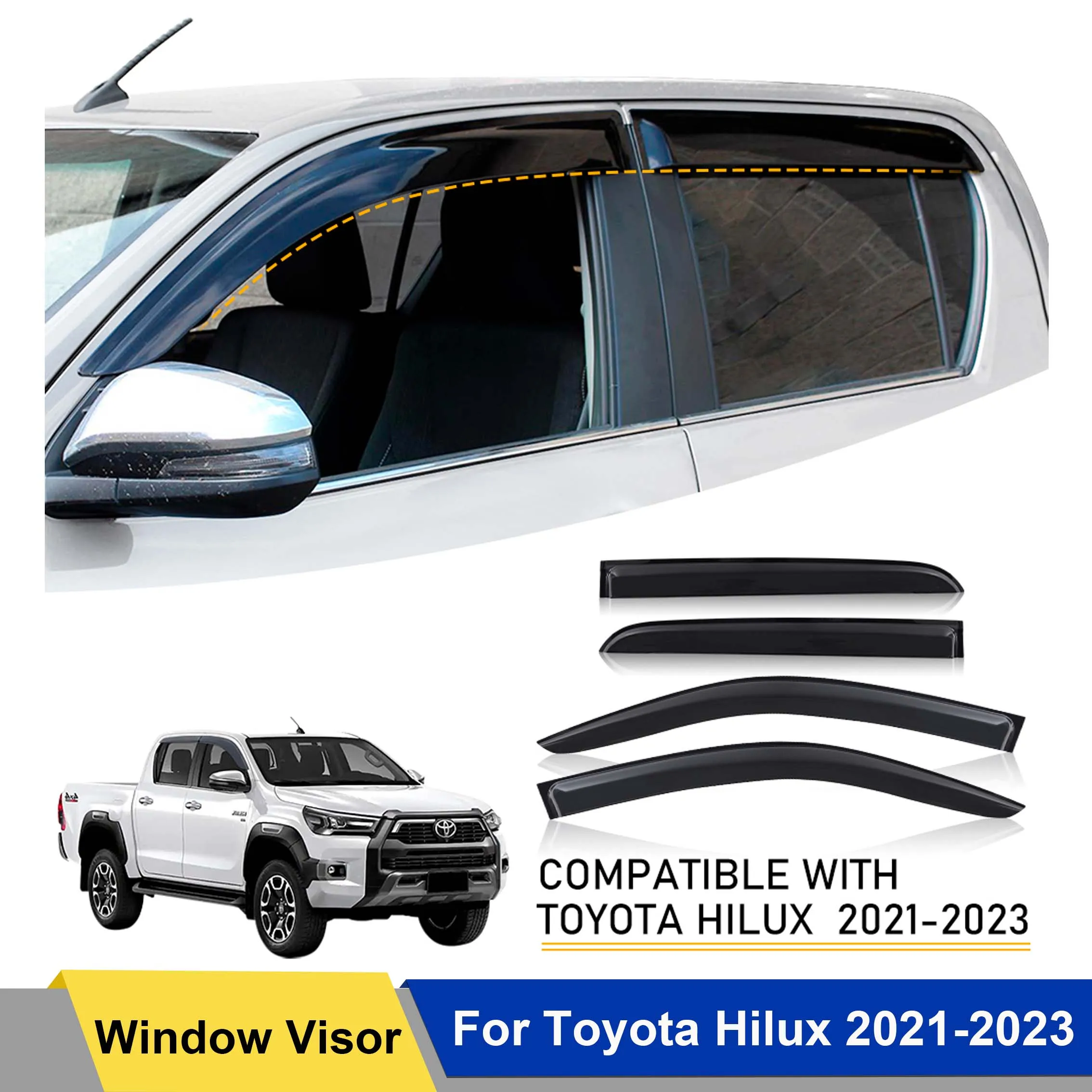 Sun Rain Deflector Guard Window Visor For Toyota Hilux 2021 2022 2023 Double Cabin