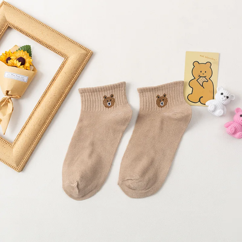 1/5 Pairs New Design Fashion Dog Puppy Embroidery Ankel Boat Socks Personality Women's Socks Trend Candy Color Women Boat Socks