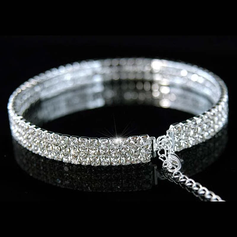 

Peacock Star Bridal Wedding Party Prom 3 Row Austrian Crystal Rhinestone Stiff Choker CC009