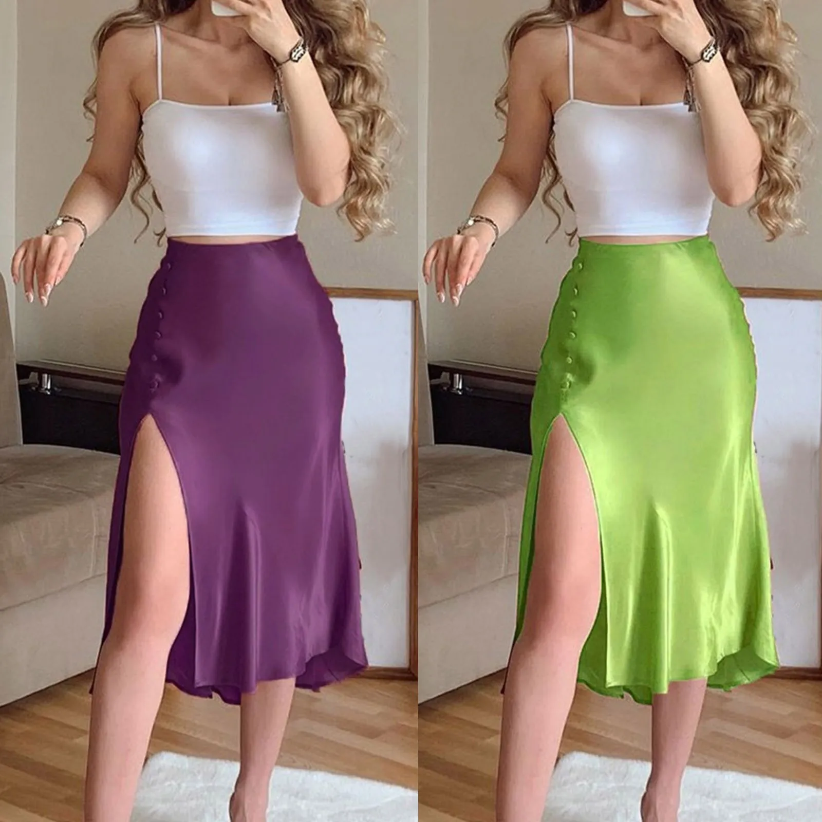 

Летний комплект из двух предметов для женщин, сексуальный клубный вечерний комплект с платьем, короткий топ на бретелях-спагетти и атласная...