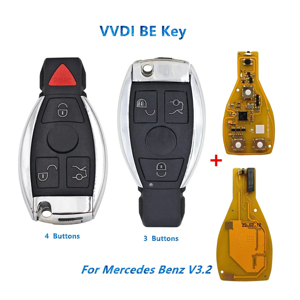 5 шт./партия, желтая плата VVDI BE Key Pro, улучшенная версия, V3.2 3/4 кнопок 315 МГц/433 МГц для Mercedes Benz