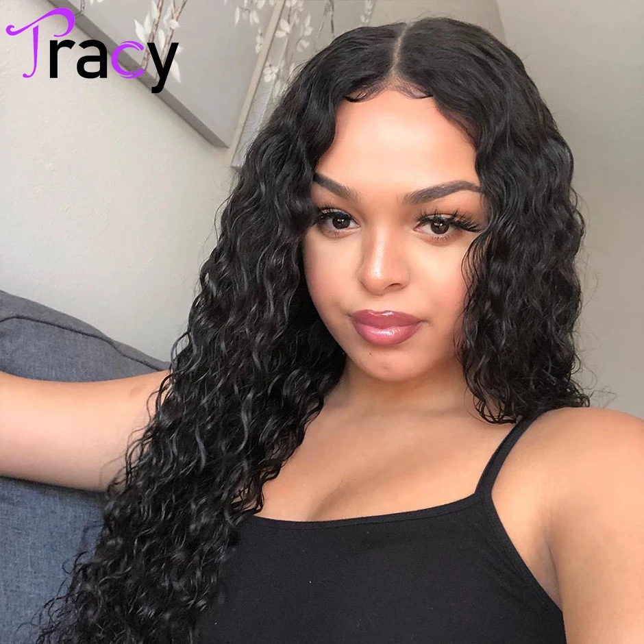 TRACY HAIR Water Wave Wig V Part Wig Human Hair 16-28 inch V Shape Glueless Wig Minimal or No Leave Out Upgrade U Part Wig