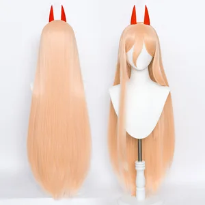 Anime Chainsaw Man Makima Cosplay wig Long Orange hair with Hairpins Horn Heat-resistant Fiber Hair  in USA (United States)