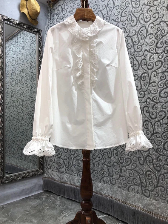 

2022 new women fashion hollow trumpet sleeve temperament blouse shirt 1226
