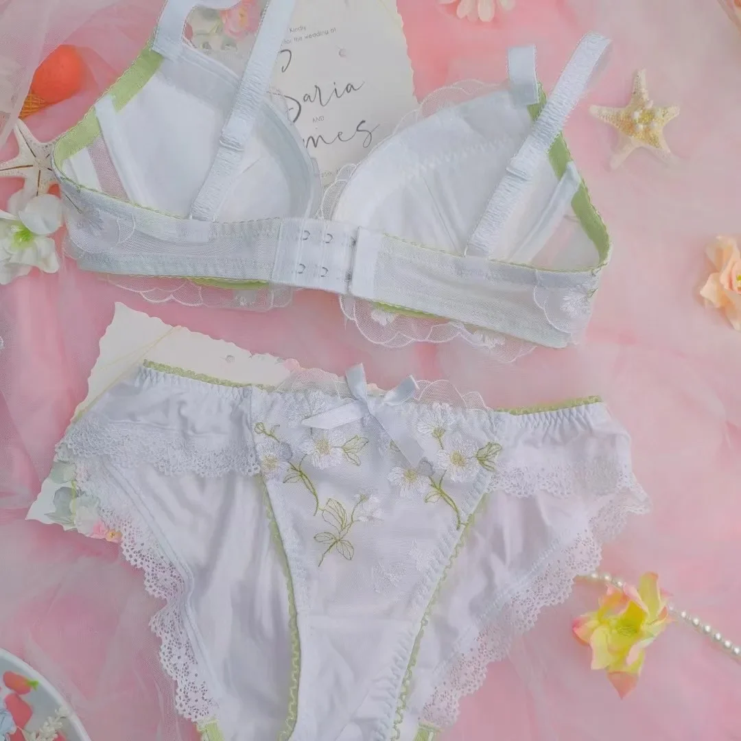 Домашний японский милый комплект с бюстгальтером вышивкой и глубоким куриным