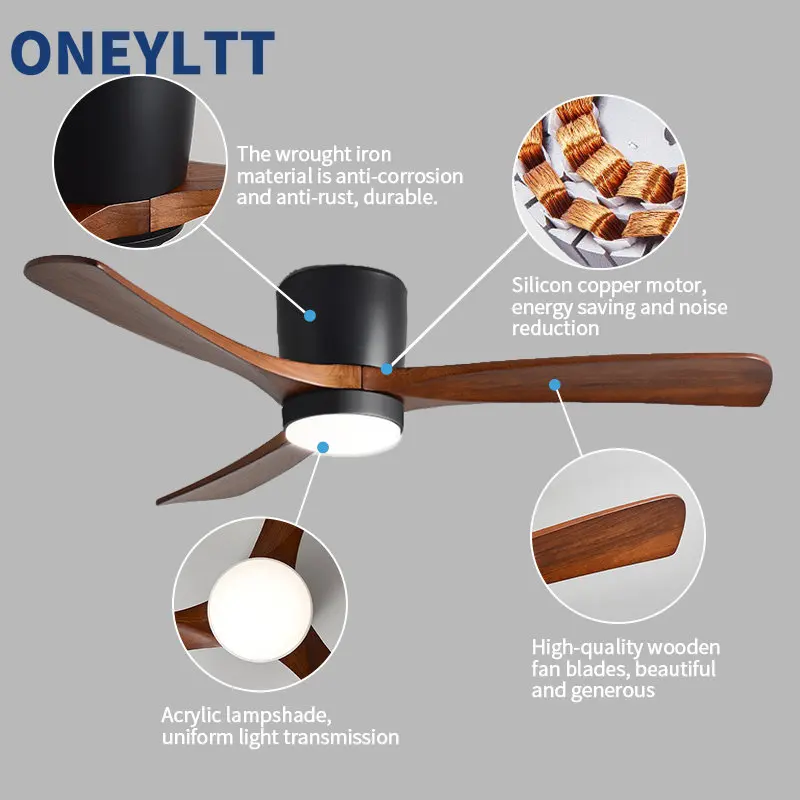 48 52 дюймовый современный деревянный потолочный вентилятор со светодиодной