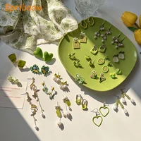 green series acrylic earrings white tulip bell orchid dangle earring summer fresh emerald flower earing piercing brincos jewelry