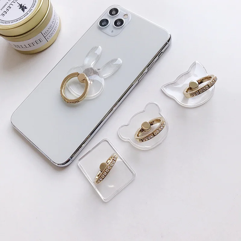 

Gold Inlaid Diamond Ring Buckle Metal Ring Transparent Mobile Phone Bracket Point Drill 360 Rotary Ring Bracket