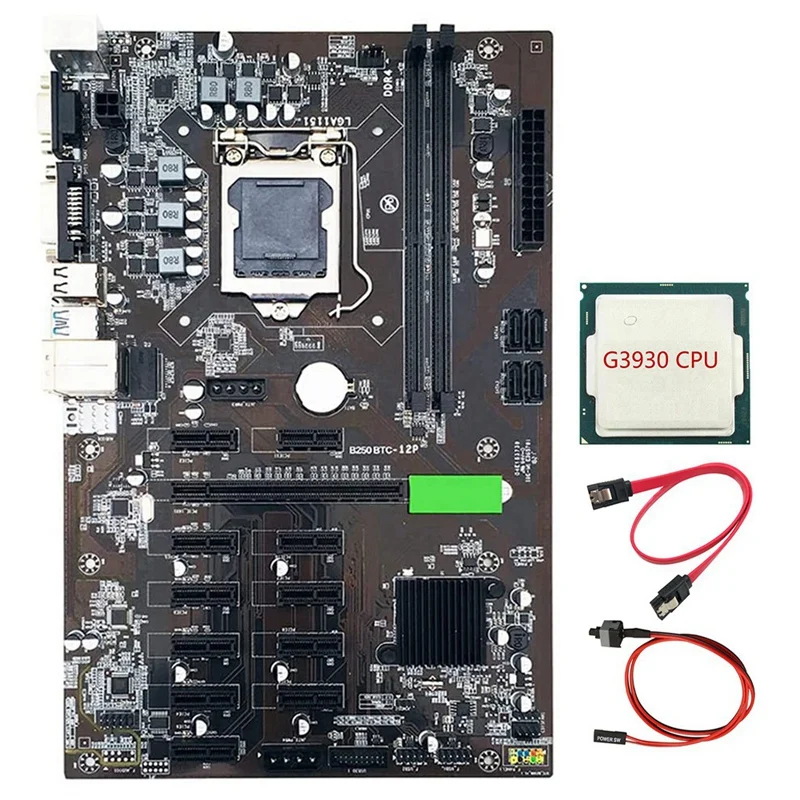 Материнская плата B250 BTC для майнинга LGA 1151 с процессором G3930 + кабель переключения