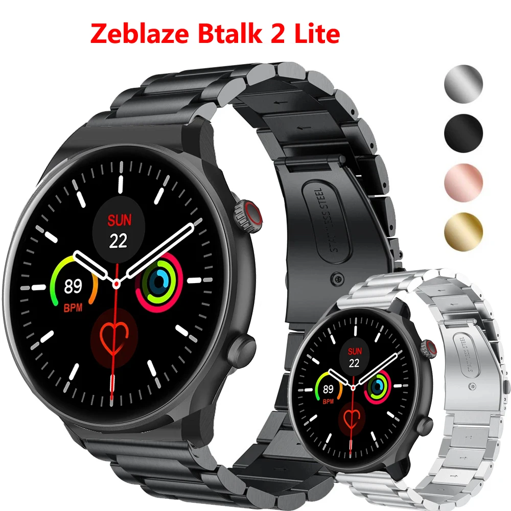 

22mm Watch Bracelet Strap for Zeblaze Btalk 2 Lite Stratos 3 Smartwatch Stainless Steel Band for Stratos2 Metal Correa Wristband