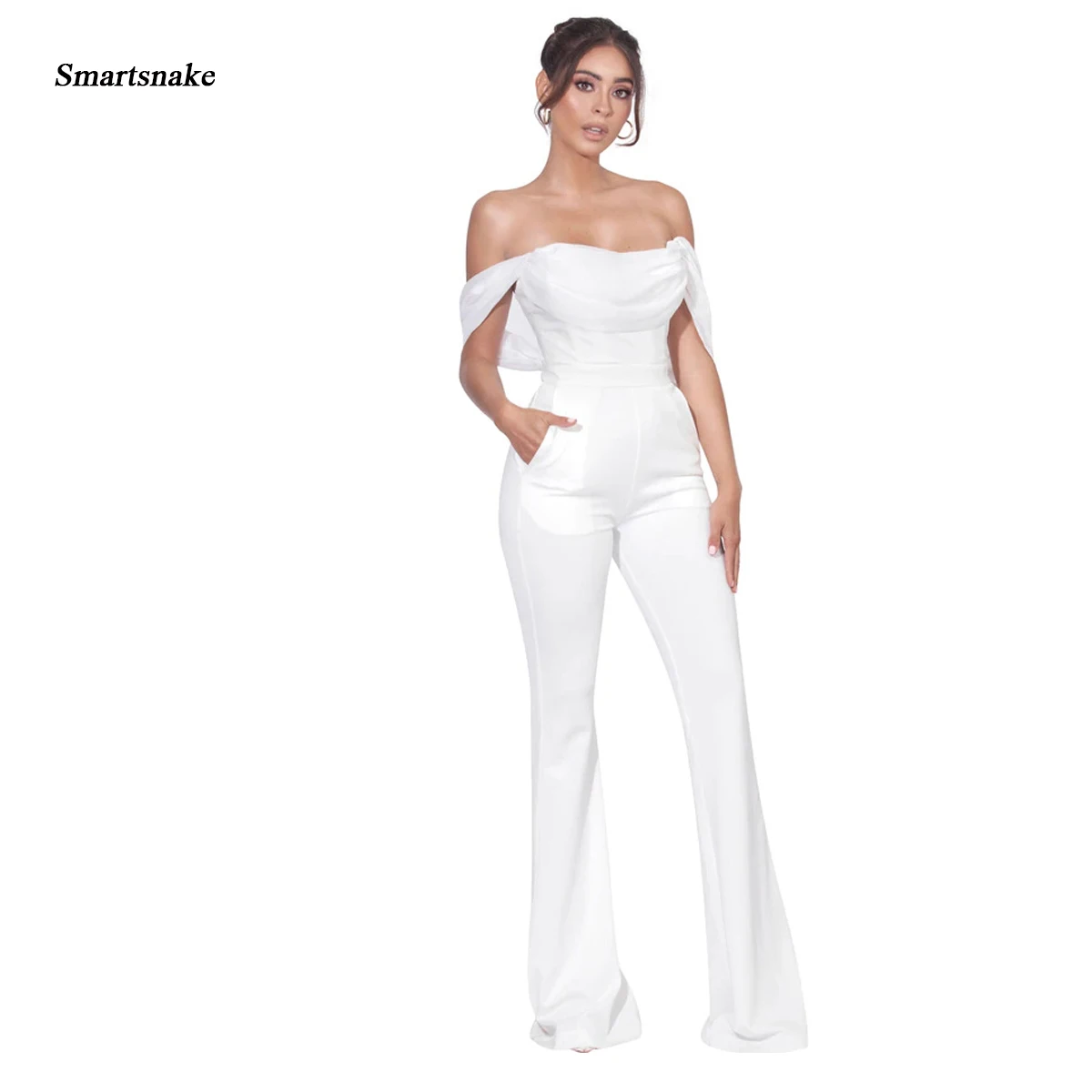 

Женский летний длинный комбинезон, элегантный однотонный белый комбинезон с широкими штанинами, Повседневная Уличная одежда