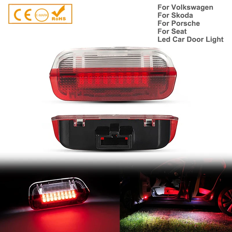 

2x LED Door Warning Light Welcome Lamp For Skoda Superb Seat Alhanmbra Tarraco Porsche Cayenne Panamera Macan 911 Boxster Cayman