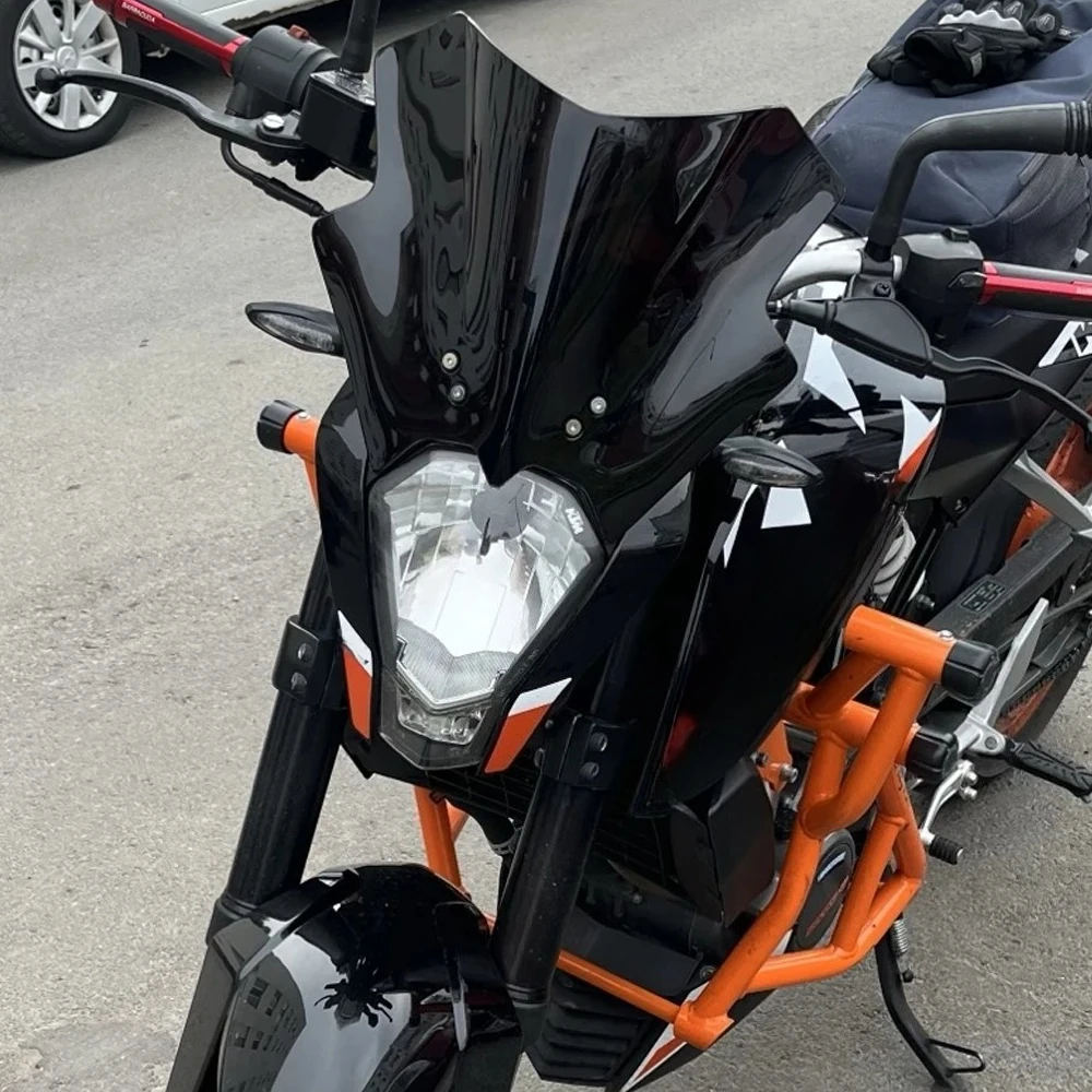 Фото Ветровое стекло (двойная баллонная панель) для мотоциклов K-TM DUKE 125, 200, 390 (черное, 2012-2016 г.в.) №2