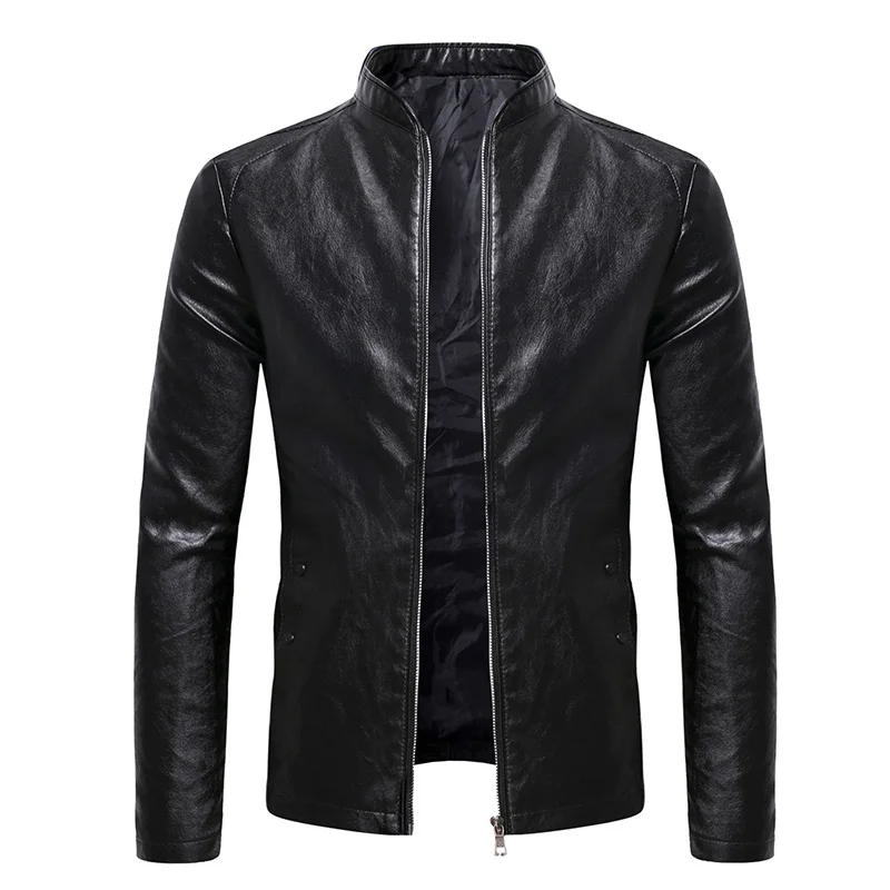 

Simple Men's Stand Collar Leather Jacket All-match Everyday Casual Leather Jacket High Quality Man Windproof Faux Leather Jacket
