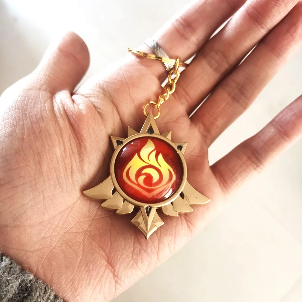 Game Genshin Impact Vision Luminous Lnazuma Yae Miko Maple Leaf Manyo Keychain 7 Element Weapons Eye Of Original God Toy KeyRing |