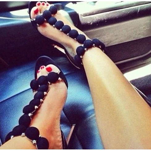 Women Stiletto Thin High Heels Ankle Strap Sandal Rivet Bridal Evening Party Dress Shoes Fashion Plus Size Lady Sandals 9-I-SL-1