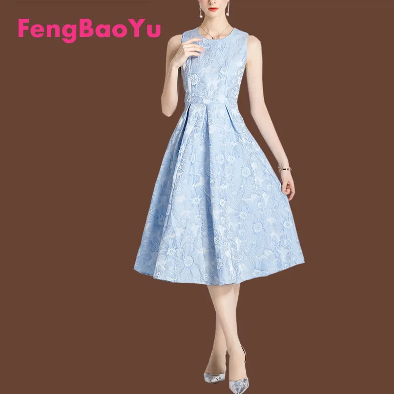 

Fengbaoyu Summer Ladies Sleeveless Dress Waist Vest Jacquard Skirt Elegant Temperament Romantic Comfortable Quality Women's Wear