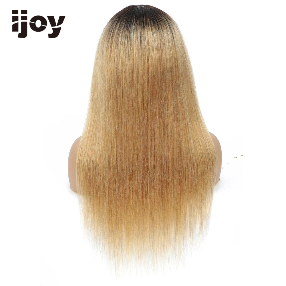 Human Hair Wig With Bangs Straight Hair Colored Ombre Honey Blonde Brazilian Hair Wig Full Machine Wigs For Women Non-Remy IJOY