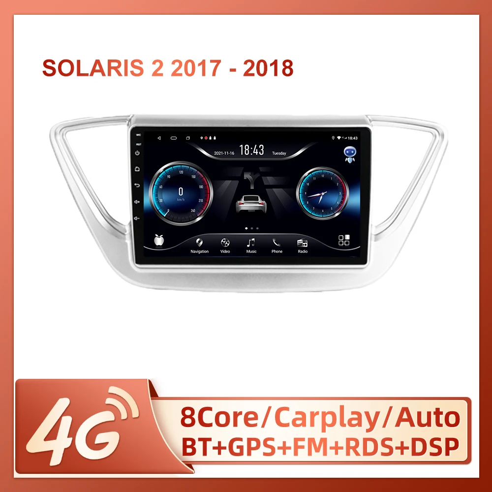 

JIULUNET For Hyundai Solaris 2 2017 - 2018 Car Radio Ai Voice Carplay Multimedia Video Player Navigation GPS 2din Android