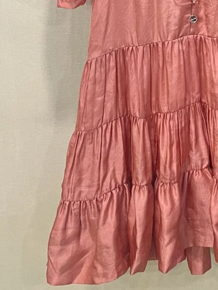 

Women Dress 2022 Autumn New Solid Color V-neck Half Sleeve Layered Ruffle Mini Dress