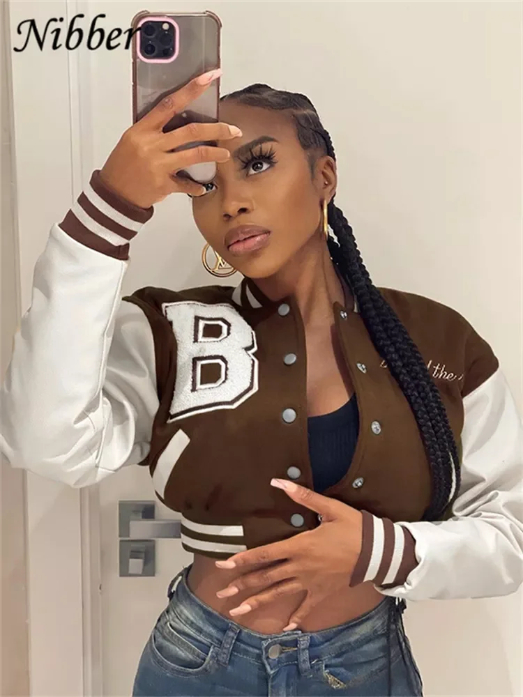 

Nibber Fall Winter Baseball Uniform Jacket Letter Print Top 2022Street Casual Coat Cool Style Bomber jacket For Women's Clot