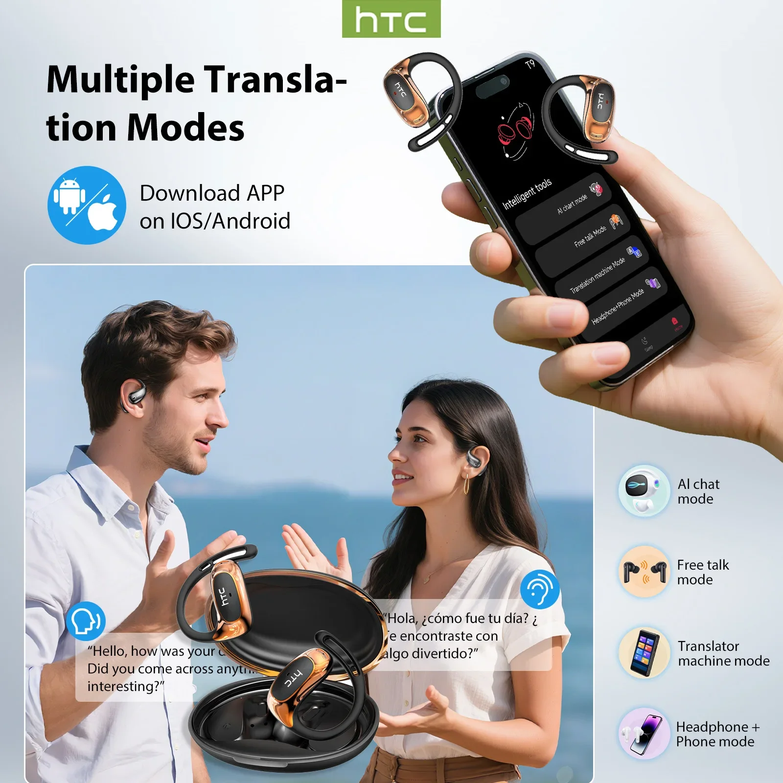 HTC NE35 Bluetooth V6.0 Наушники AI-переводчик Наушники OWS Спортивные наушники Музыка Стере HD Бас Беспроводные наушники Longlife (art.: 3920cfc40bf13) - 3920cfc40bf13