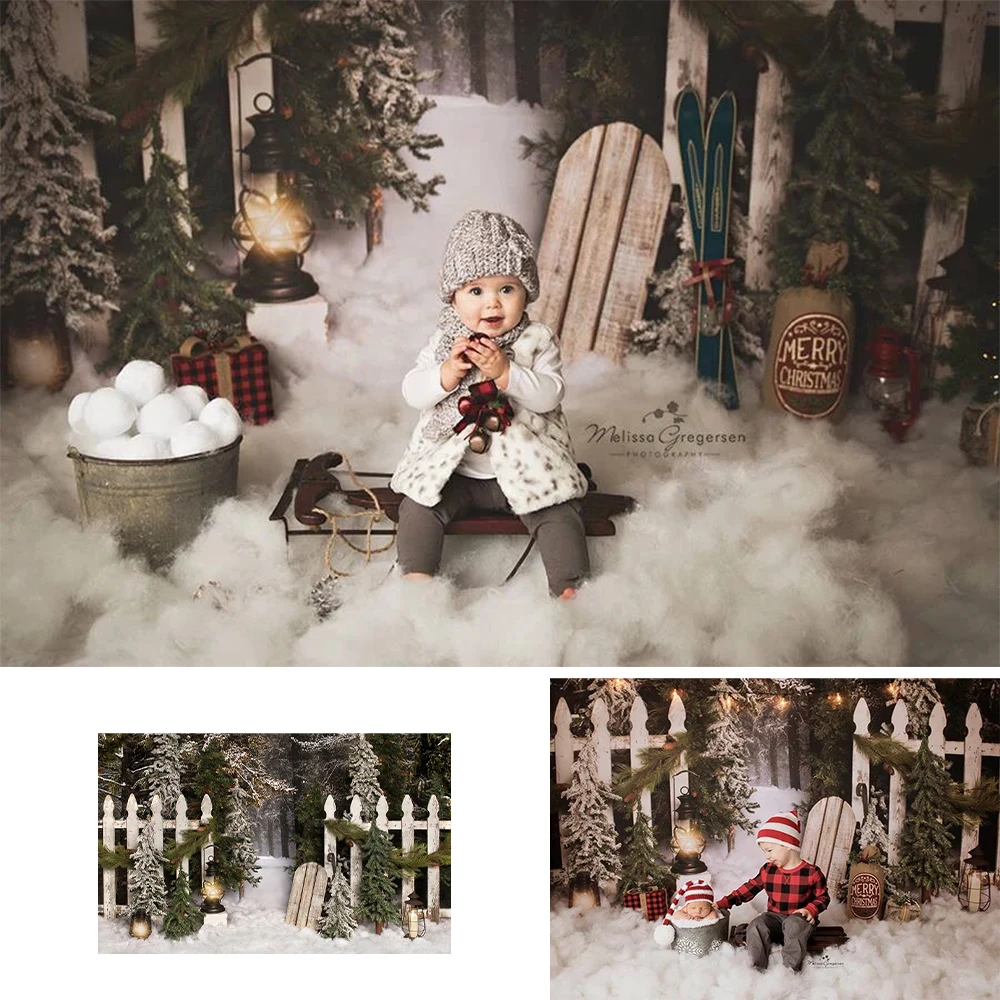 Фон для фотосъемки с изображением рождественского леса зимней страны чудес