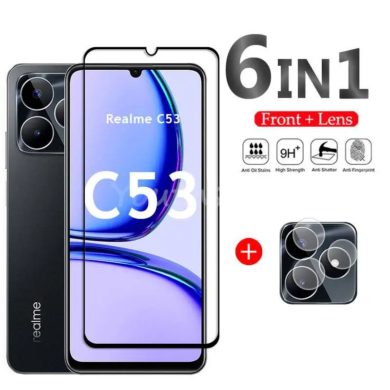 

For Realme C53 Glass Screen Protector Film Glass For Realme C53 Tempered Glass Full Glue Lens Camera Film Realme C53