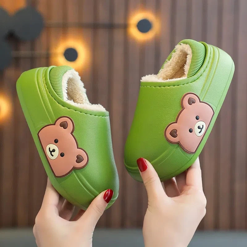 Winter Unisex Warmer Plush Designer Cartoon Animals Slippers Slides Babi Lovely Indoor Non-slip Waterproof Slippers Shoes Kids